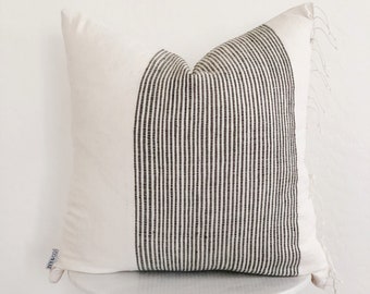 Natural Cotton Striped Pillow Cover with fringe | 20 x 20 | 12 x 24 | Square and Lumbar Sizes | Home Decor