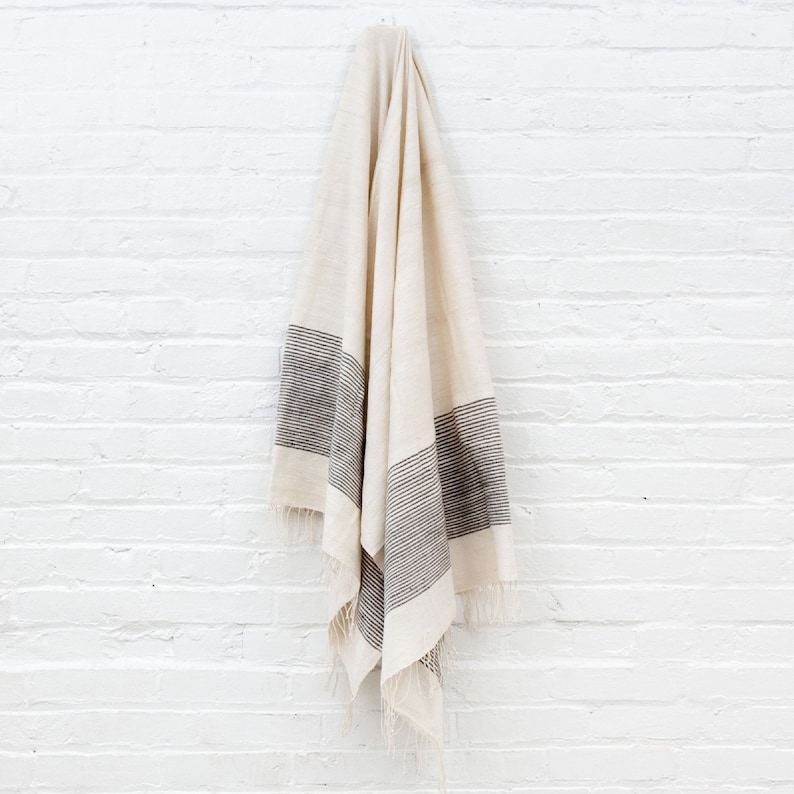 Cotton Turkish Towel bath linens pool or beach towel with fringe striped blanket or throw image 1