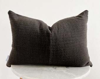 Deep Brown | Black Pillow Cover with Fringe | Cotton Hmong Textiles | 20" x 20" | Home Decor