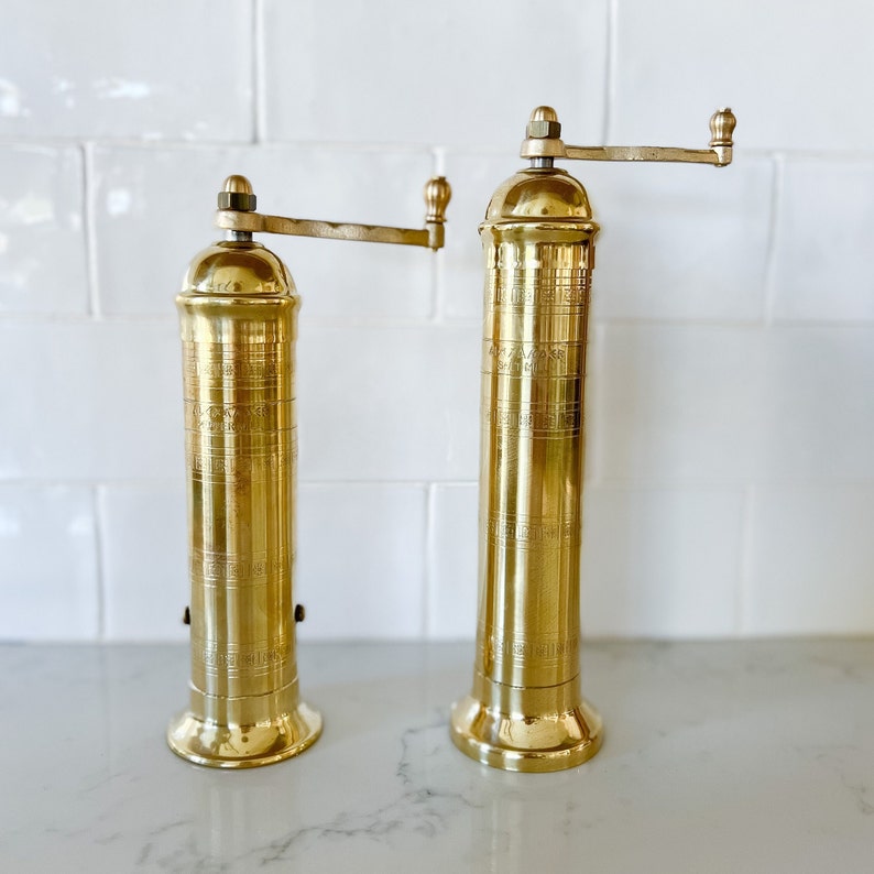 Brass Salt or Pepper Mill Pepper Grinder Salt Grinder 8 9 Gold Kitchen image 3