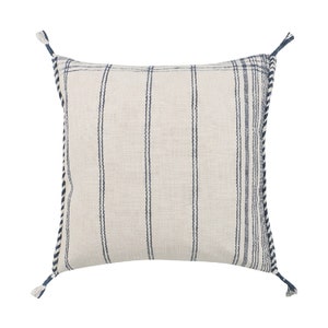 Striped Pillow Cover with Tassels Cream and Navy Textured Braided Plaid Neutral 20 x 20 image 2