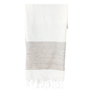 Cotton Turkish Towel bath linens pool or beach towel with fringe striped blanket or throw image 4