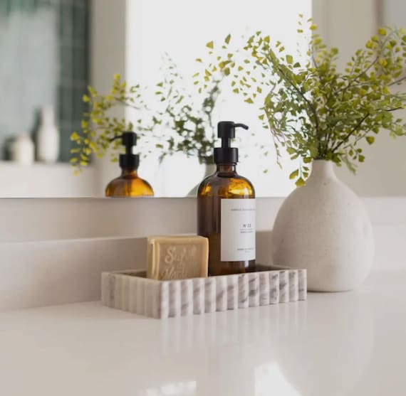 Scalloped Marble Fluted Tray in Beige Grey