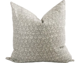 Floral Grey Pillow Cover | Batik Design | 22 x 22 | 14 x 20 | Neutral Home Decor