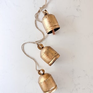 Gold Noah Bells | Holiday Door Hanger | Home Decor Accent | Christmas Decor | Murphy Bells | Rustic | Vintage | Set of 3 Bells