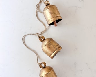 Gold Noah Bells | Holiday Door Hanger | Home Decor Accent | Christmas Decor | Murphy Bells | Rustic | Vintage | Set of 3 Bells