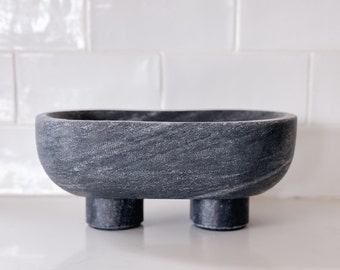 Charcoal Marble Footed Bowl