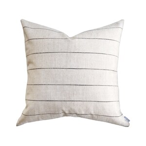 Modern Farmhouse Striped Designer Pillow Cover Minimalist Ivory and Black Neutral 24 x 24 22 x 22 image 1