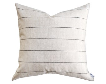 Modern Farmhouse Striped Designer Pillow Cover | Minimalist | Ivory and Black | Neutral | 24 x 24 | 22 x 22