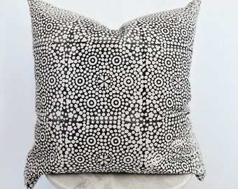 Grey Block Print Pillow Cover | Dot | Medallion | Geometric Print | Boho | Minimalist | Cotton | 22 x 22 | 12 x 24 | Home Decor