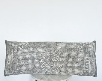 Long Lumbar Pillow Cover | 14x36 | Sky Grey | Block Printing Technique