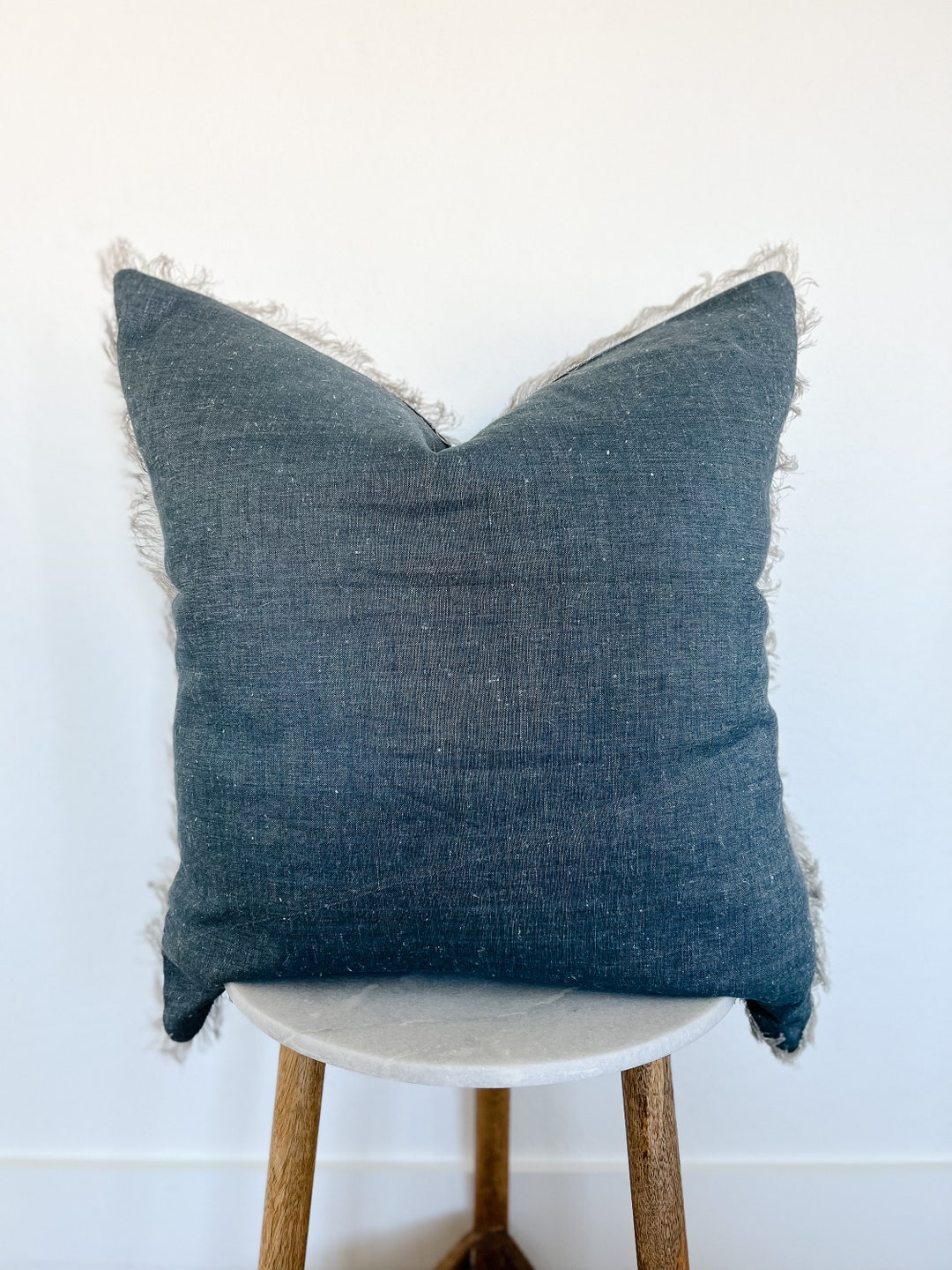 Stonewashed Denim Euro Pillow Cover With Frayed Edge 26 X 26 Bedding