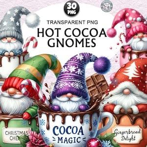 30+ Watercolor Hot Cocoa Gnomes Clipart, Christmas Gnomes Png Bundle, Cocoa Gnomes Christmas  Illustration, Unlimited Commercial Use Crafts