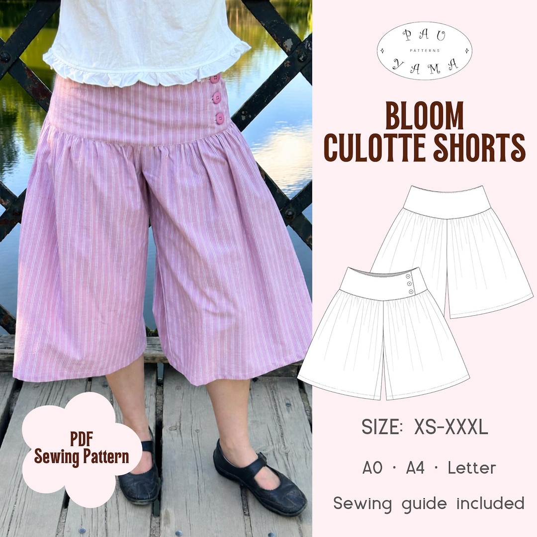 Bloom Culotte Shorts Sewing Pattern | Low Waist | Button Closure (Digital PDF)