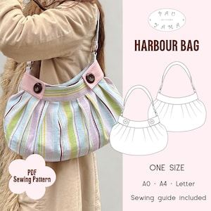 Molde para Bolsa Harbour | Bolsa de Ombro Plissada | Fecho com Botão (PDF Digital)