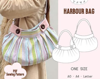 Harbour Bag Sewing Pattern | Pleated Shoulder Bag | Button Closure (Digital PDF)