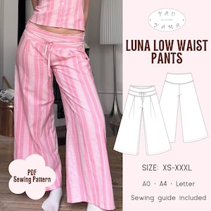 Luna Hose mit niedriger Taille Schnittmuster | Falten | Krawattenschnur (Digital PDF)