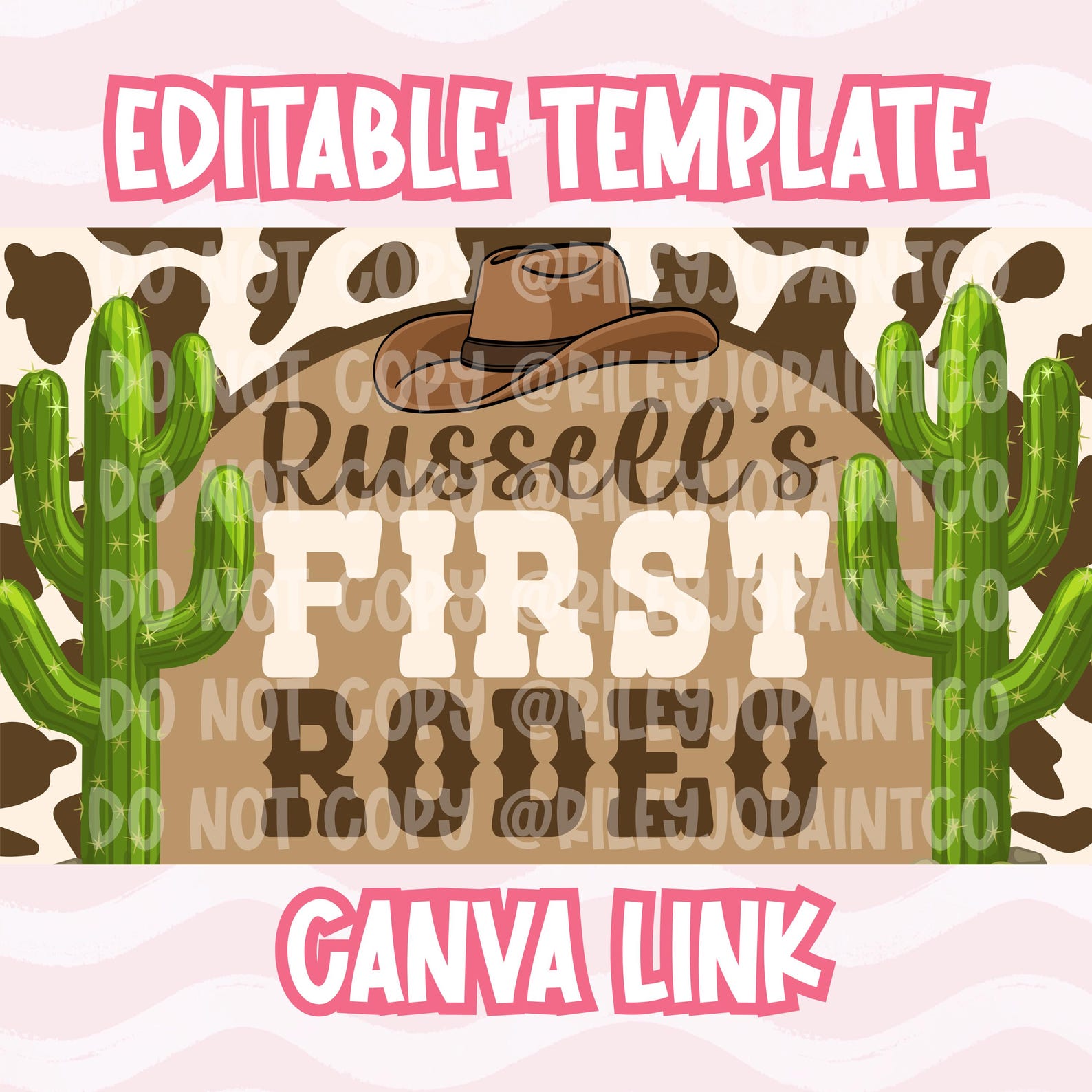 First Rodeo First Birthday Themed Banner Template - Cow Print Western ...