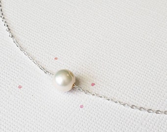 Single Pearl Necklace freshwater pearl on sparkling chain sterling silver or gold filled handmade by aden and claire jewelry