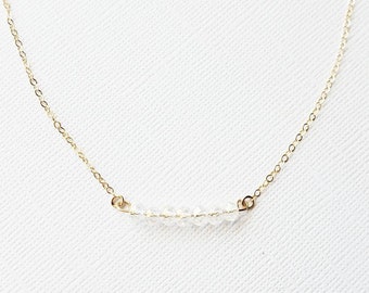 Clear Crystal Bar Necklace in 14k gold filled - faceted glass beads handmade choker minimalist simple everyday jewelry by aden and claire