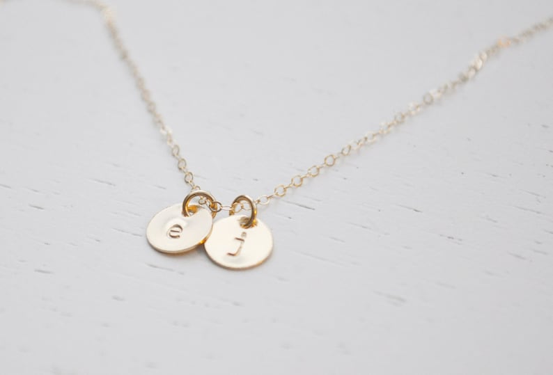 Gold Disc Initial Necklace 14k solid gold 7 mm dot small Etsy