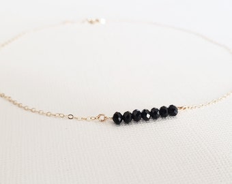 Black Crystal Bar Necklace in 14k gold filled - faceted glass layering choker minimalist jewelry simple everyday jewelry by adenandclaire