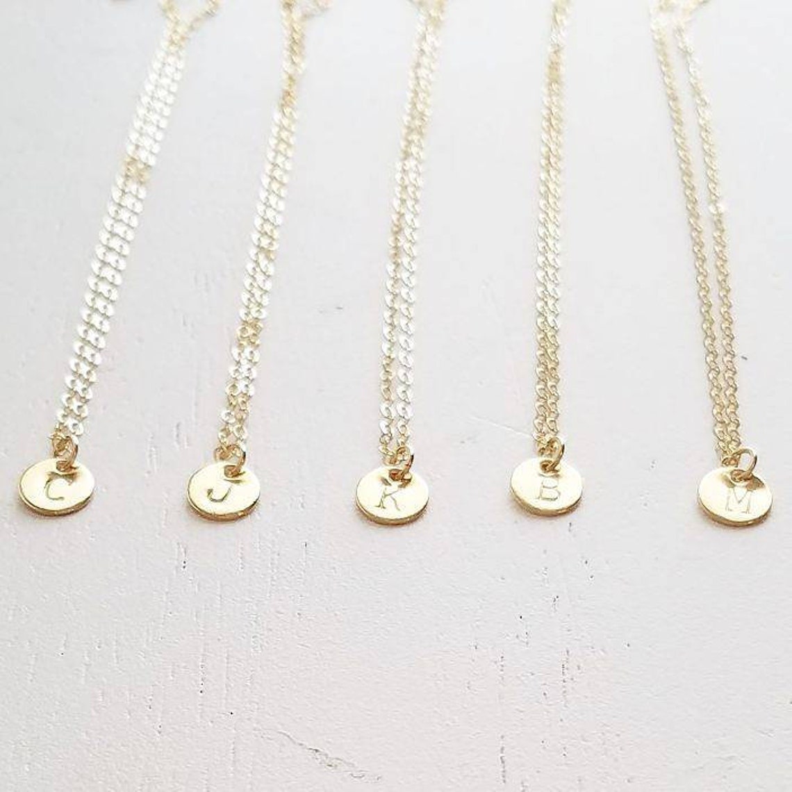 Tiny Gold Disc Initial Necklace Gold Filled Circle Round Etsy