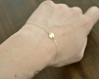 Tiny Gold Button Bracelet - gold filled disc on dainty chain simple handmade jewelry layering bracelet delicate sweet gift for daughter
