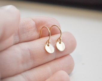 Gold Dot Earrings - tiny smooth gold filled disc small circle dainty round handcrafted minimalist sustainable jewelry - aden and claire