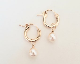 Gold Huggie Earrings with Pearls