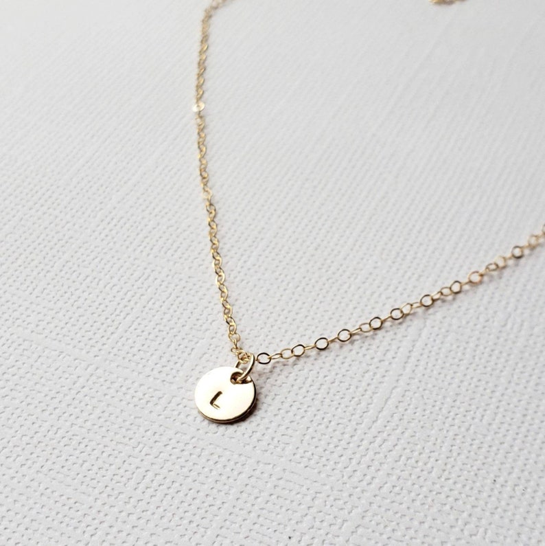 Tiny Gold Disc Initial Necklace Gold Filled Round Etsy