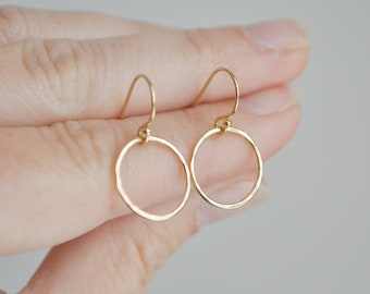 Halo Earrings - 14k gold filled hand hammered gold hoop circle minimalist jewelry by aden and claire