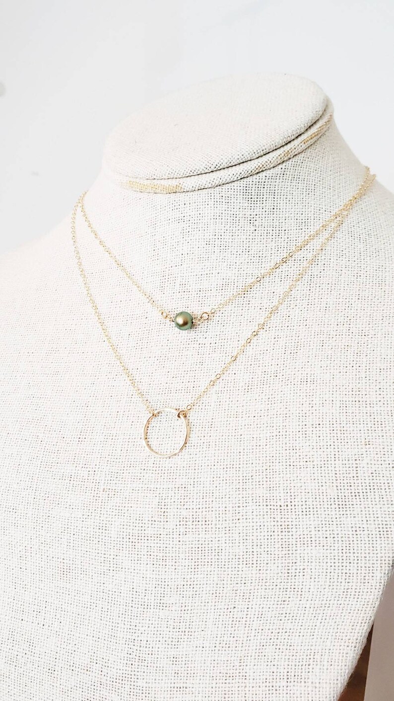 Peacock Green Single Pearl Choker Necklace handmade tiny round single pearl gold filled small simple dainty wedding jewelry handmade gift image 4