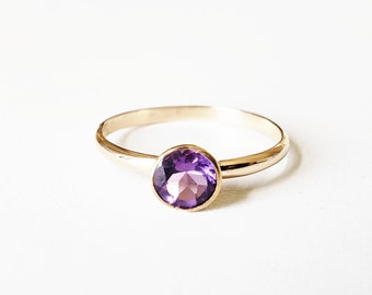 Amethyst Bezel 14k Gold Filled Ring handmade gift for her Remembering LO Alzheimers / Dementia birthday ring purple natural stone
