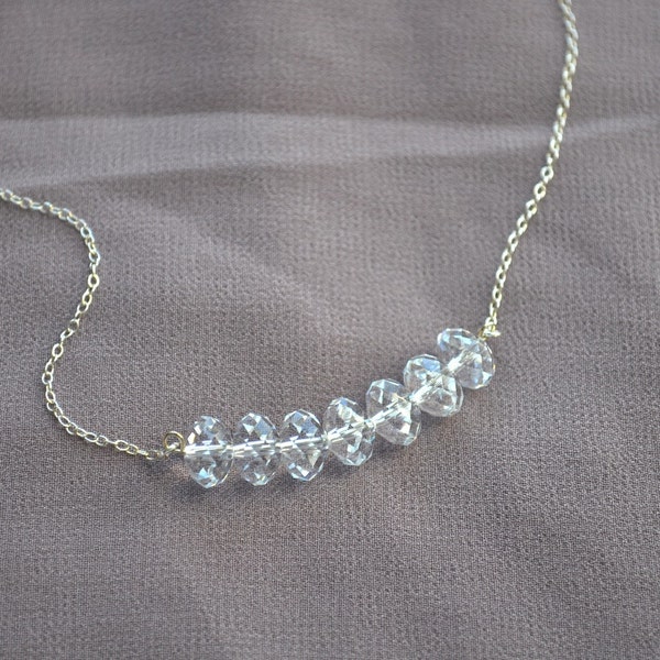 Carrie Necklace - clear swarovski crystal beaded sterling silver dainty - simple wedding or everyday jewelry - adenandclaire