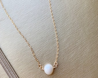 Button Pearl Choker Necklace in 14k gold filled freshwater Pearl simple gold necklace handmade jewelry by Aden and Claire