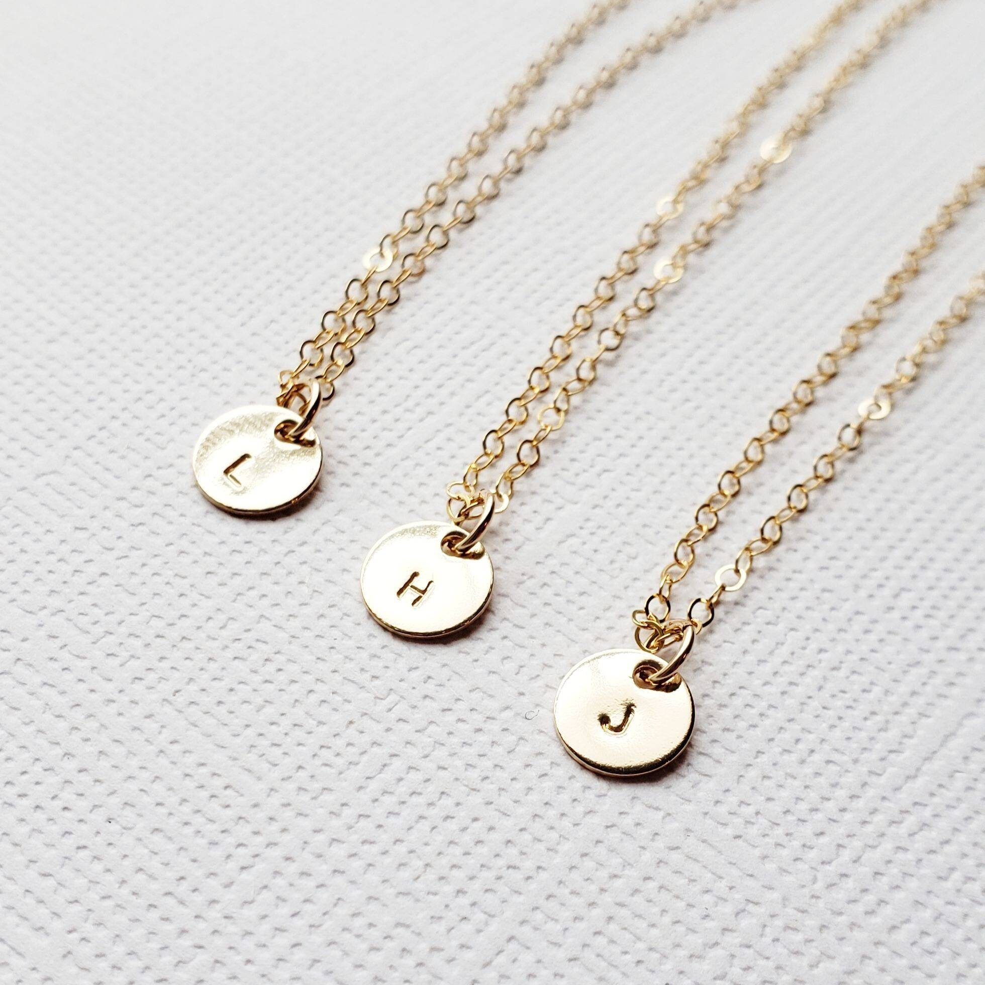 Tiny Gold Disc Initial Necklace Gold Filled Round Etsy