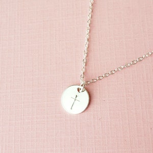 Sterling Silver Cross Necklace Small Disc Charm Hand Stamped - Etsy