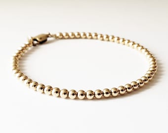 Gold Beaded Bracelet - 14k gold filled small round beads minimalist delicate layering everyday jewelry sustainable - aden and claire