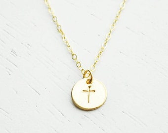 Gold Cross Necklace - 14k gold filled gift for her graduation Mother’s Day baptism keepsake Christian jewelry