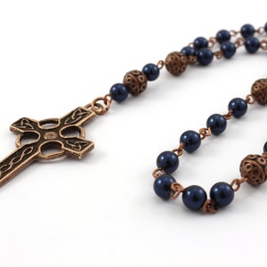 Anglican Rosary / Prayer Beads, Antique Copper w/ Celtic Cross, Pearl Prayer Beads, Unisex, Sample Prayer Booklet Included, 5 Color Choices