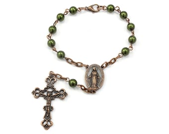 Car Rosary, Pocket Rosary, One Decade, You Choose Pearl Color and Clasp, Catholic Rosary, Mini Rosary, Religious Gift, Auto Rosary