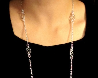 Long and Graceful Chain with Handcrafted Celtic Knots in Silver, Silver Necklace, Celtic Necklace, Celtic Chain, Long Chain Necklace