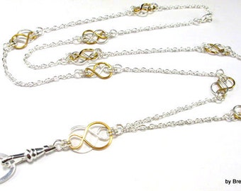 Women's Cute ID Lanyard Necklace with Two Tone Celtic Knot, Silver and Gold, Breakaway Lanyard, Great Teacher Gift