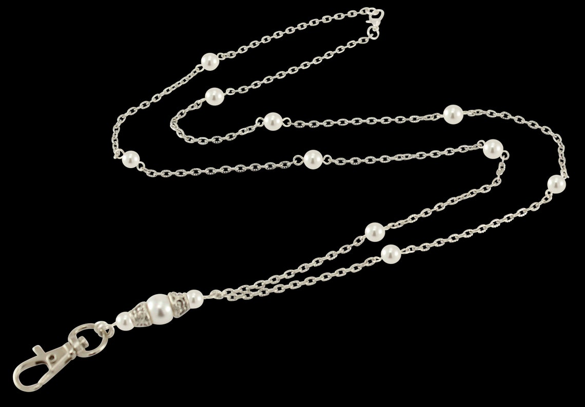 Lanyard ID Badge Holder Necklace Lanyard Pearl Lanyard Key Etsy