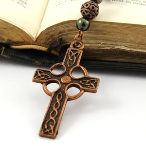 Anglican Prayer Beads with Celtic Cross, Swaravski or Czech Pearl Rosary, Anglican Rosary, Antique Copper Rosary, Protestant Rosary image 3