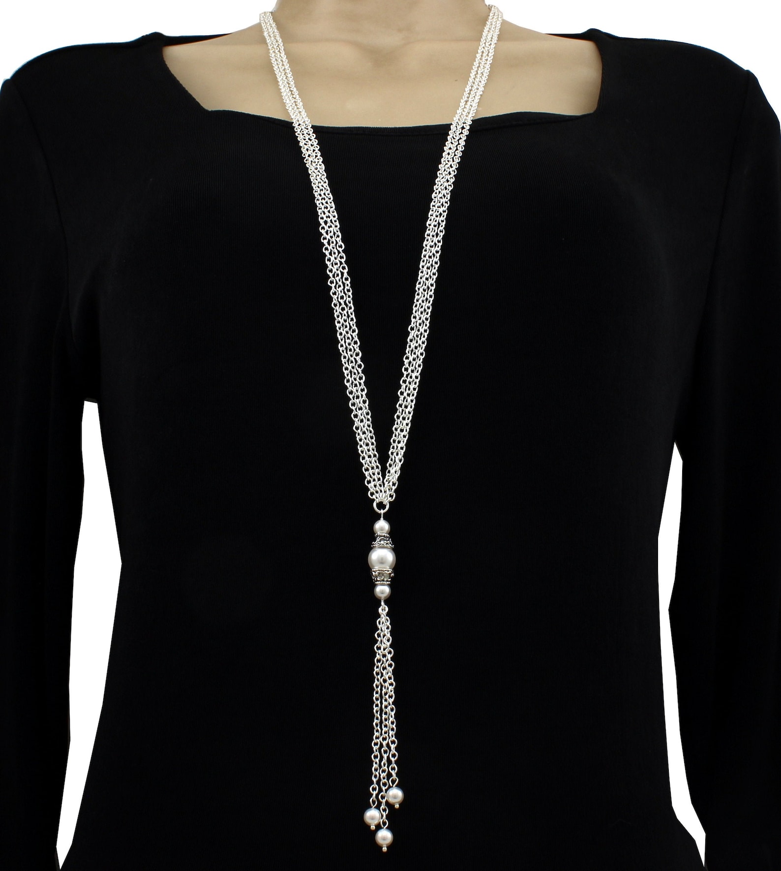 Long and Elegant Pearl Necklace Formal Necklace Silver - Etsy