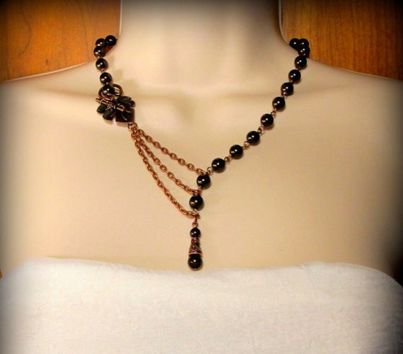 Items similar to Necklace Alluring Brown Pearls in Antique Copper on Etsy