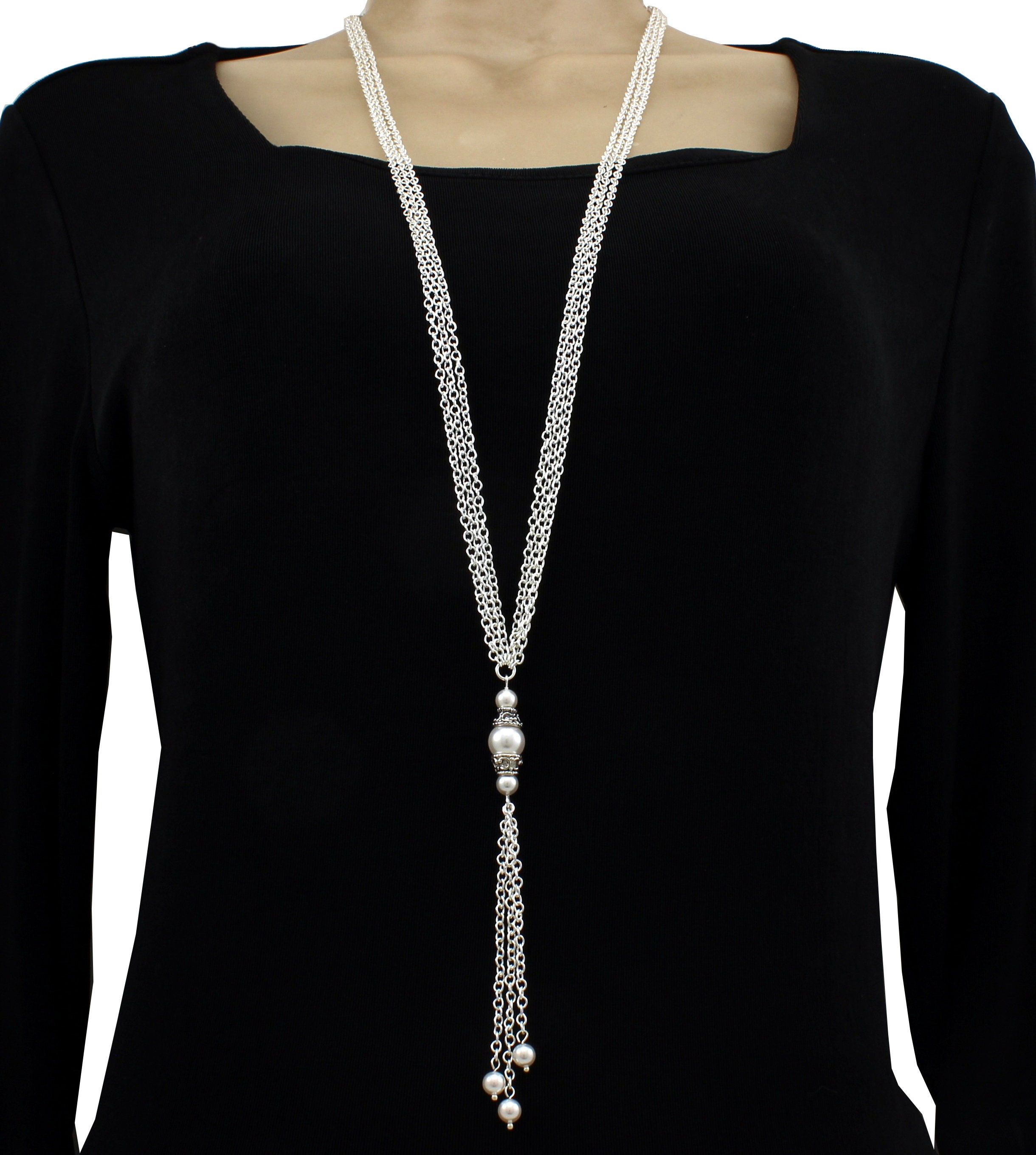 Long and Elegant Pearl Necklace Formal Necklace Silver Etsy