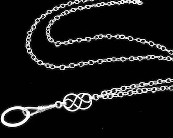 Women's Fashion ID Badge Holder Lanyard Necklace with Simple Silver Celtic Knot, Breakaway Lanyard, for Teacher, Nurse or Flight attendant